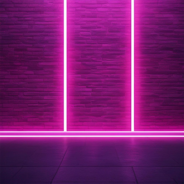 Formes de néon sur une brique sombre avec fond de mur de briques d'éclairage ultraviolet