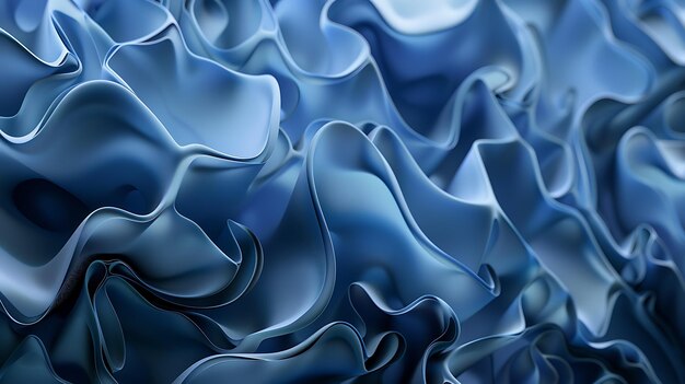 Des formes ondulées bleues avec des bords ronds lisses Rendering 3D abstrait d'une surface ondulée