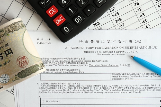 Formulaire d'impôt japonais formulaire d'attachement aux États-Unis pour la limitation des avantages article pour les États-Unis