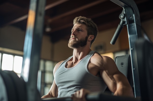 Forte puissant athlétique européen homme caucasien faisant de la musculation barbell dans la salle de sport homme masculin sur