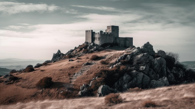 Photo une forteresse au sommet d'une colline