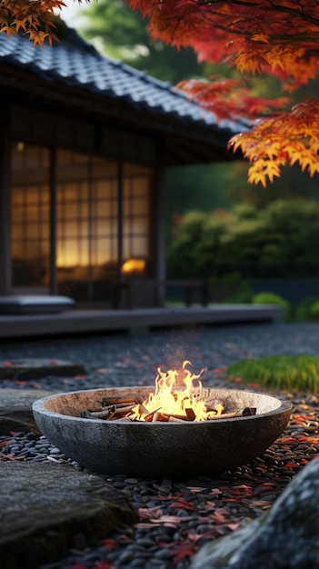 une fosse de feu dans le jardin d'une maison générée par ai