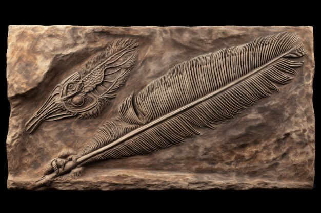 Fossile d'oiseau préhistorique avec des impressions de plumes détaillées créées avec une IA générative