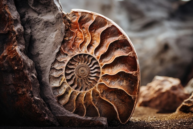 Fossile préhistorique d'ammonite en gros plan