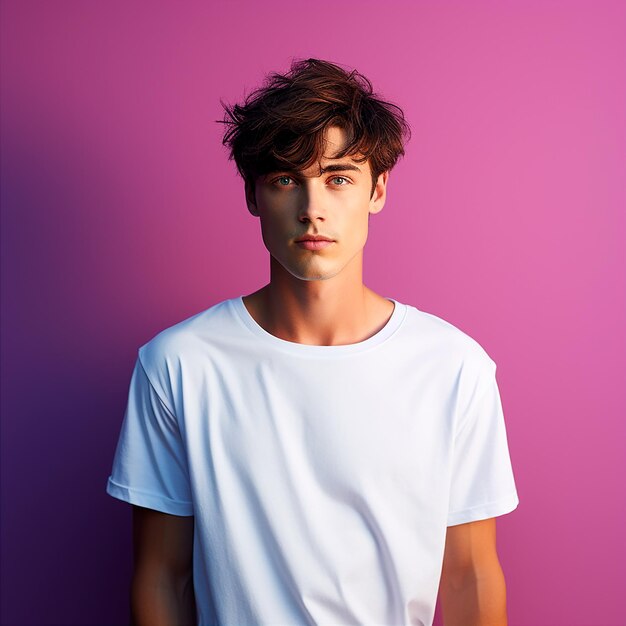 Foto hombre posando con camiseta blanca généré par ia