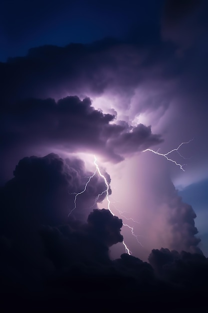 La foudre frappe au-dessus des nuages sombres avec des éclairs du ciel