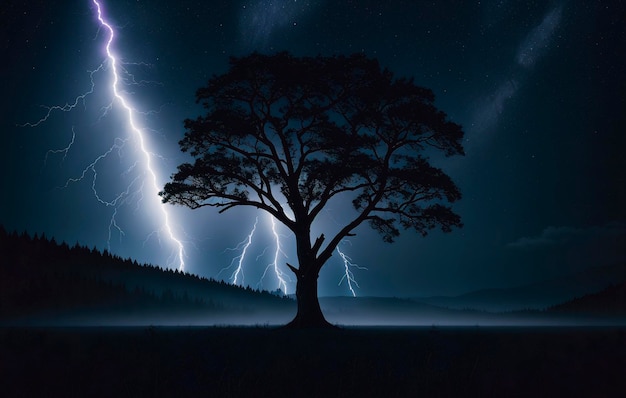 Foudre d'orage dans le ciel nocturne