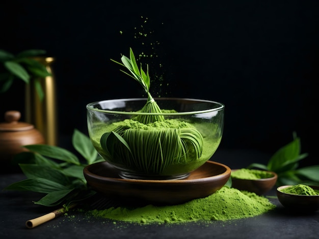 Fouet En Bambou Pour Préparer Du Thé Matcha Poudre De Thé Matcha Vert Dans  Un Bol