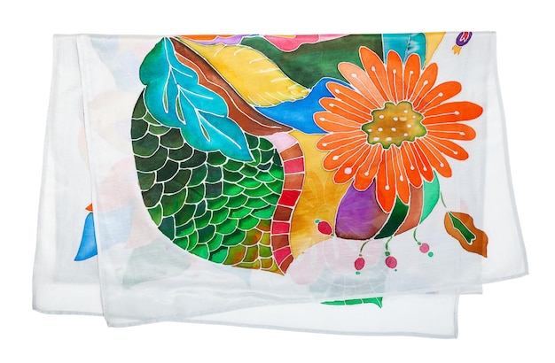 Foulard en soie plié avec fleurs dessinées à la main isolées