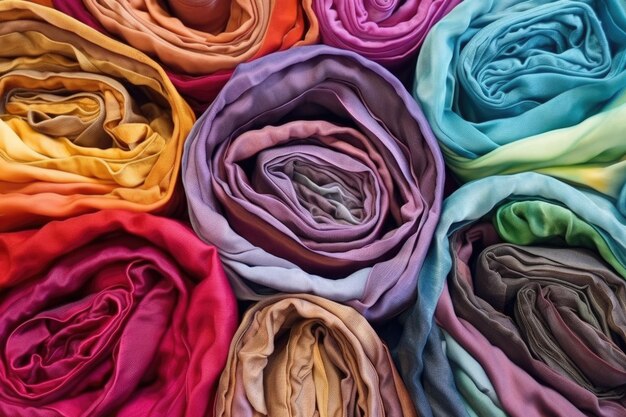 Photo des foulards en soie enroulés de couleurs différentes