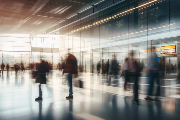 La foule de l'aéroport en mouvement