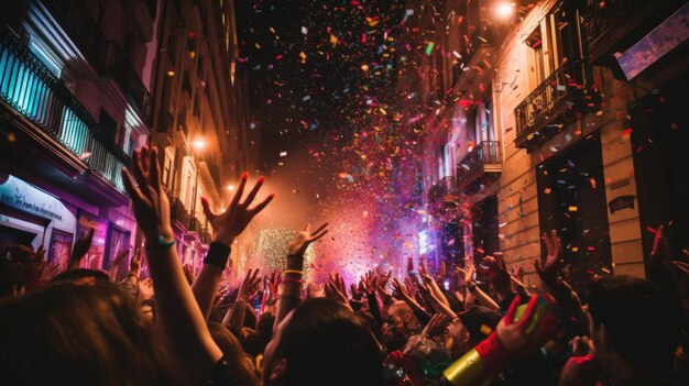 La foule agite les mains pour célébrer la bonne année.