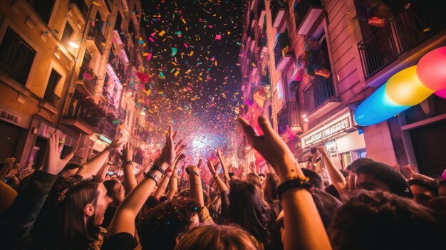 La foule agite les mains pour célébrer la bonne année.