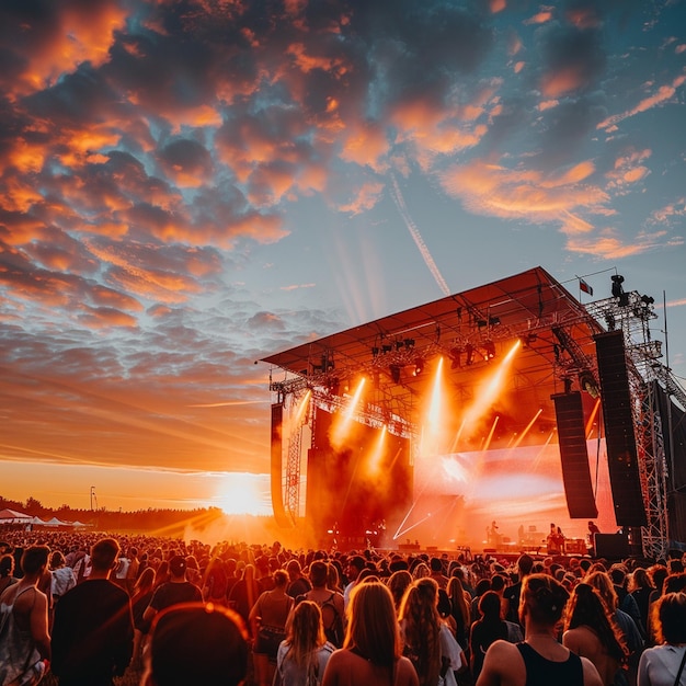 Une foule animée du festival de musique se rassemble autour de la scène Image