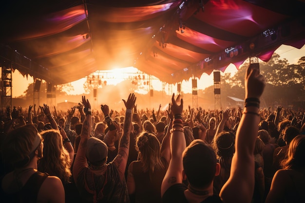 foule de concert avec les mains levées à un festival de musique photographie publicitaire professionnelle