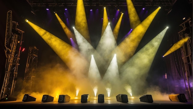 La foule du concert avec les mains en l'air et les lumières de la scène