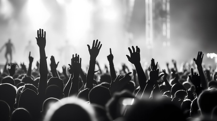 Photo la foule du concert en noir et blanc applaudit