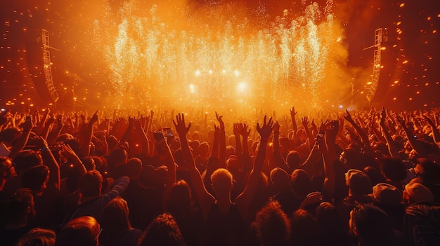 Une foule énergique au concert avec les mains en l'air