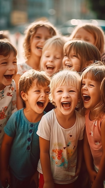 Photo une foule d'enfants qui rient un jour d'été est réconfortante et représente la joie pure et l'esprit insouciant de l'enfance ai générative