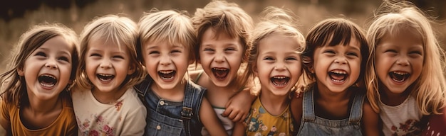 Une foule d'enfants qui rient un jour d'été est réconfortante et représente la joie pure et l'esprit insouciant de l'enfance AI générative