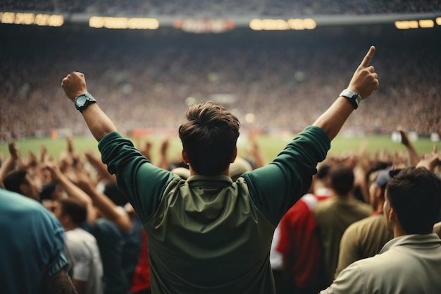 La foule des fans de football applaudit et célèbre le but à l'illustration générative de l'IA du stade