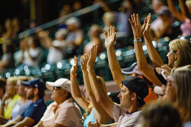 Photo une foule de gens assis dans un stade avec les mains en l'air