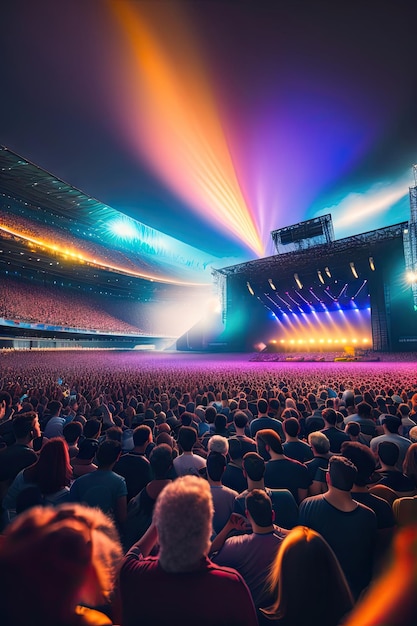 Foule de gens célébrant le concert du festival de musique dans le stade