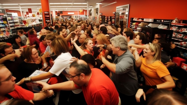 Une foule de gens dans un magasin avec le mot coke sur le mur