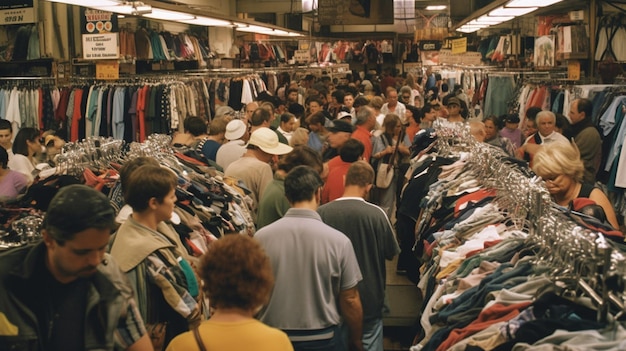 Une foule de gens faisant leurs courses dans un magasin avec une pancarte qui dit "le meilleur du marché"