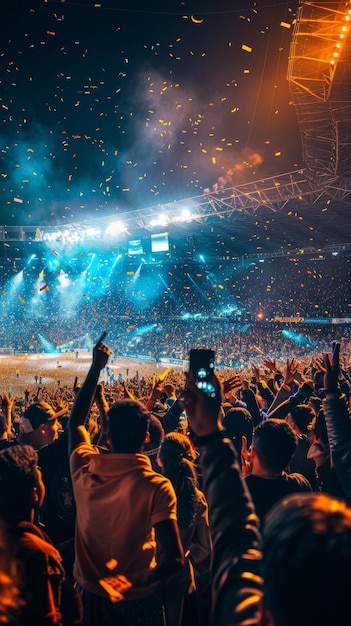 Photo une foule de gens fête dans un stade de football.