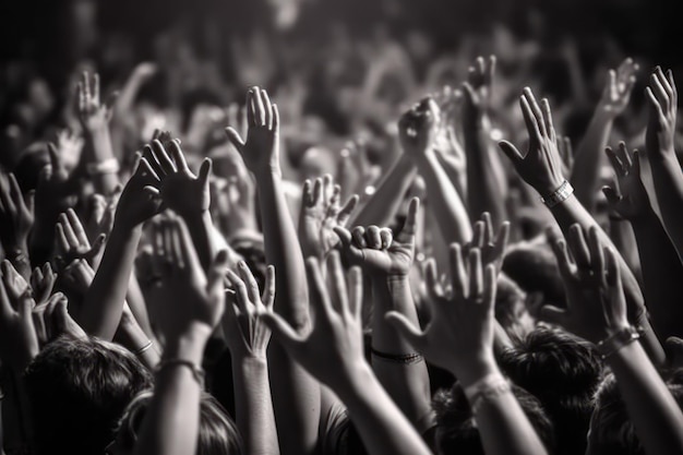 Une foule de gens avec les mains en l'air