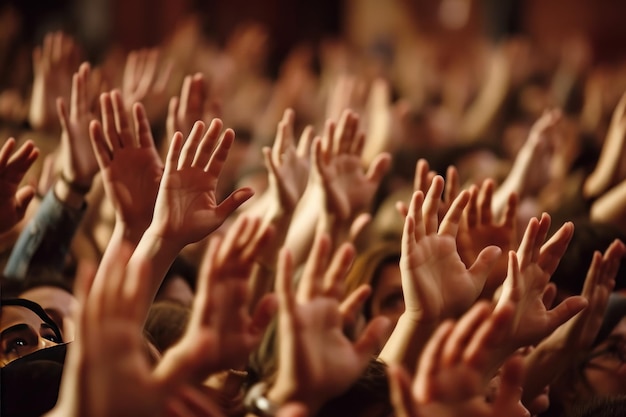 Une foule de gens avec les mains en l'air