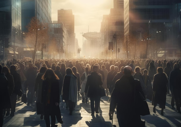 Une foule de gens marche dans les rues.