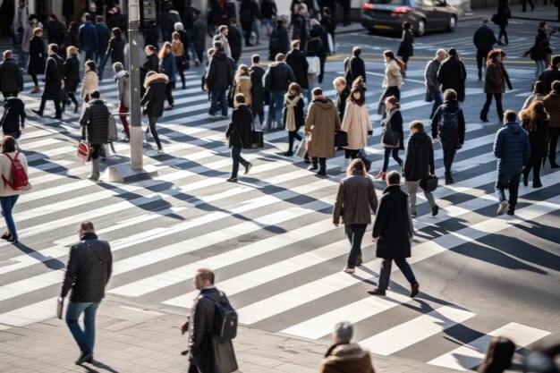 une foule de gens à un passage pour piétons