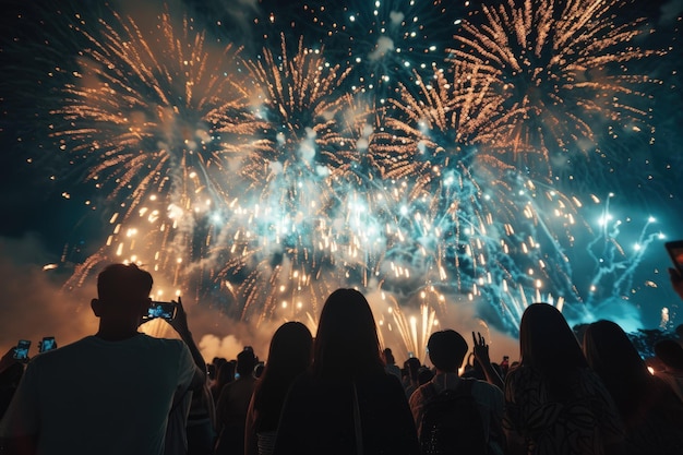 Une foule de gens regardant un feu d'artifice.