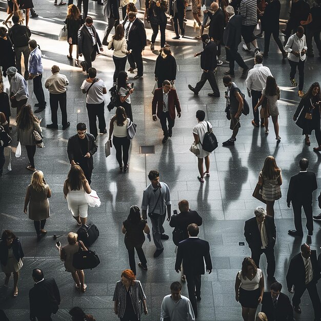 Une foule de gens se promène autour d'un grand bâtiment.