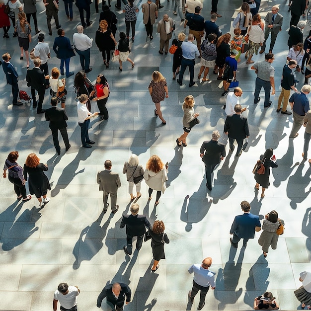 une foule de gens se tiennent dans une grande pièce