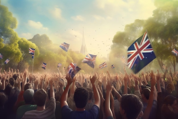 Foule en liesse avec l'IA générative du drapeau australien