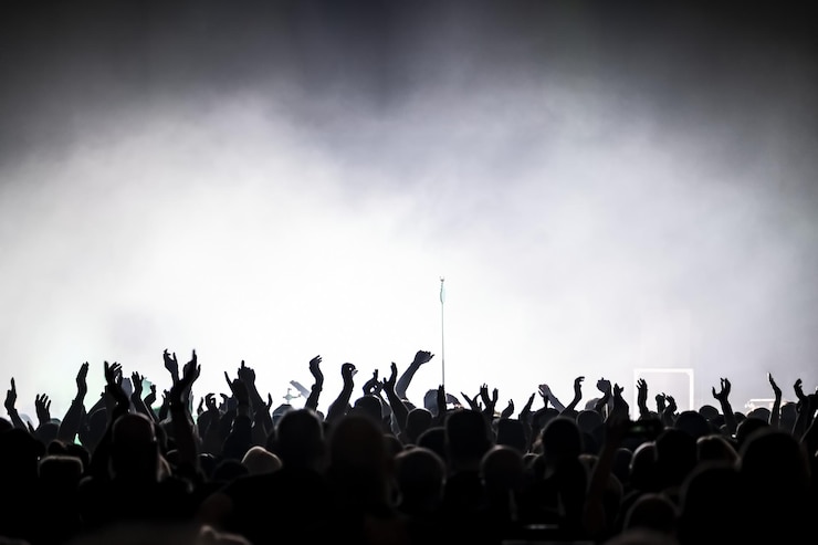 Photo une foule lors d'un concert de musique illuminée