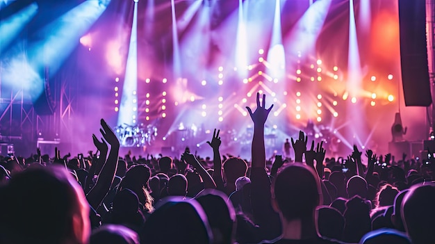 Foule avec les mains levées au festival de musique d'été de concert