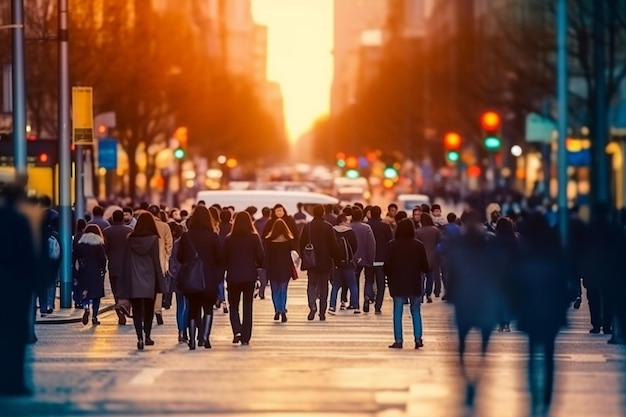 Foule marchant dans la rue Generative AI