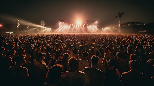 Une foule massive d'un festival de musique d'été appréciant la musique live et le divertissement