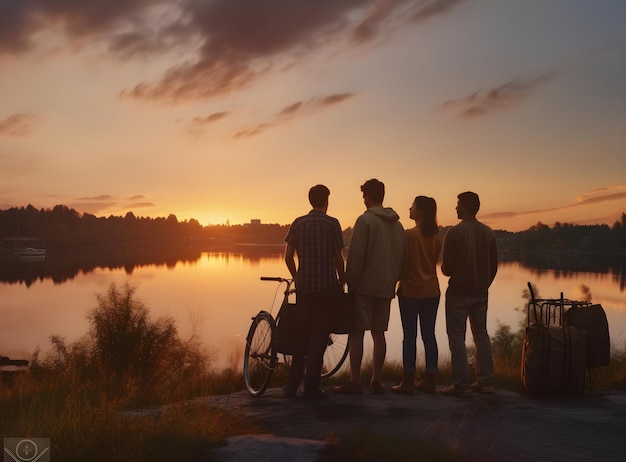 Une foule de personnes ou d'amis court au coucher du soleil sur la mer Concept de voyage de vacances à la plage