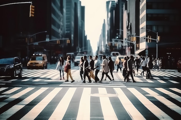 Foule de personnes anonymes marchant sur l'IA occupée de New York