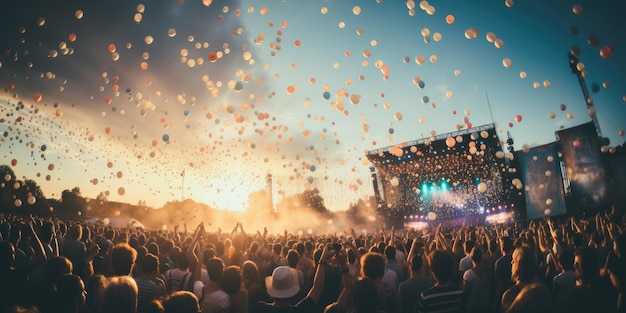 Une foule de personnes lors d'un concert de rock en direct ou d'une fête. Generative AI