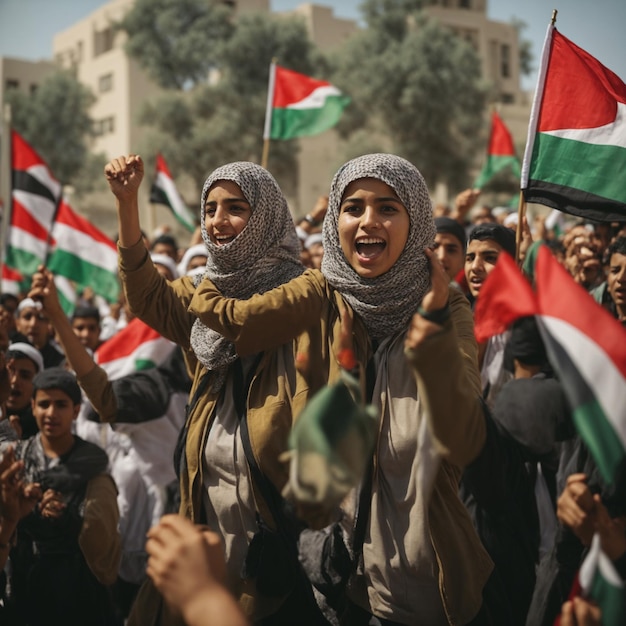 Photo une foule qui proteste pour la palestine