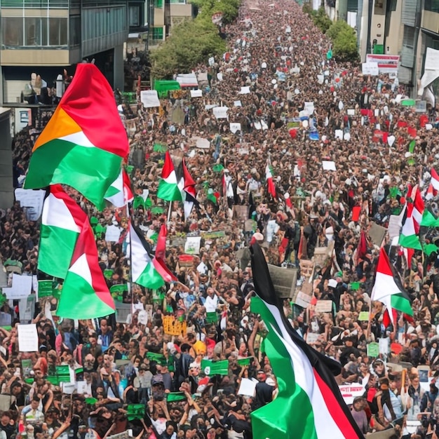 Photo une foule qui proteste pour la palestine