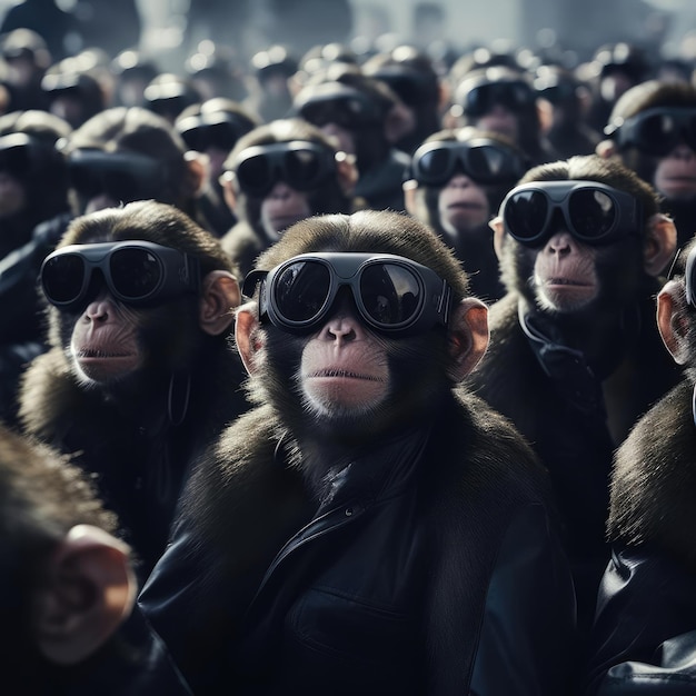 Une foule de singes portant des lunettes de réalité virtuelle