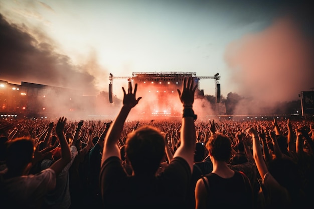 Une foule de supporters lors d'un concert au stade Photo de dos