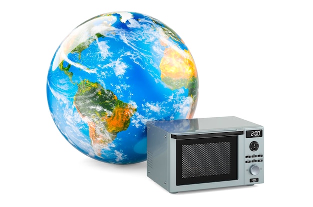 Four micro-ondes combiné avec Earth Globe rendu 3D isolé sur fond blanc